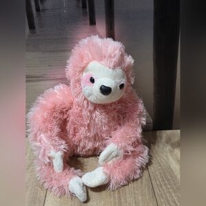 Pier 1 Imports Iggy Soft Pink Plush Sloth with Cream Accent Curly Hair